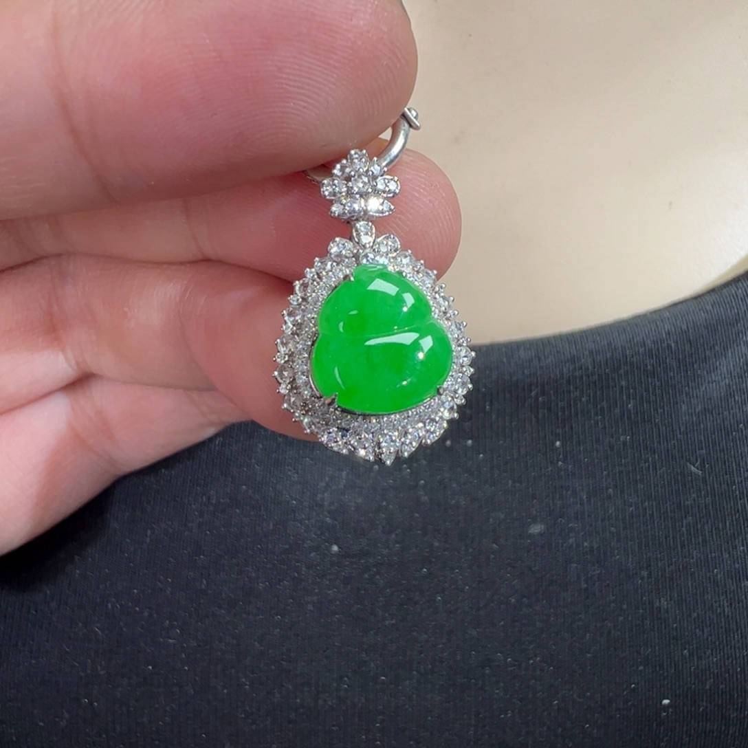 翡翠18K金镶嵌吊坠(不含链)