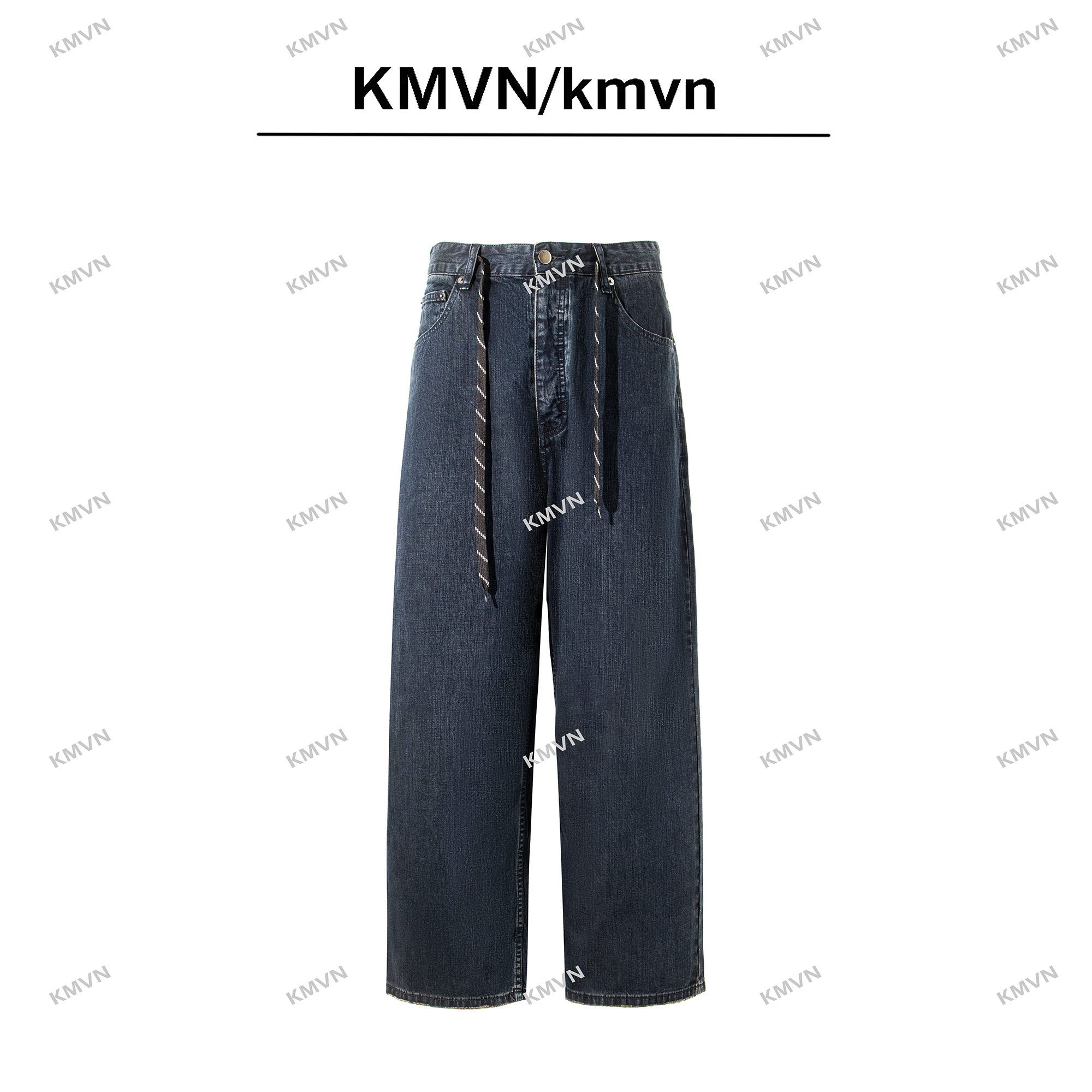 【夕冉】2025秋冬季新款时尚百搭原创设计抽绳宽松阔腿休闲牛仔裤