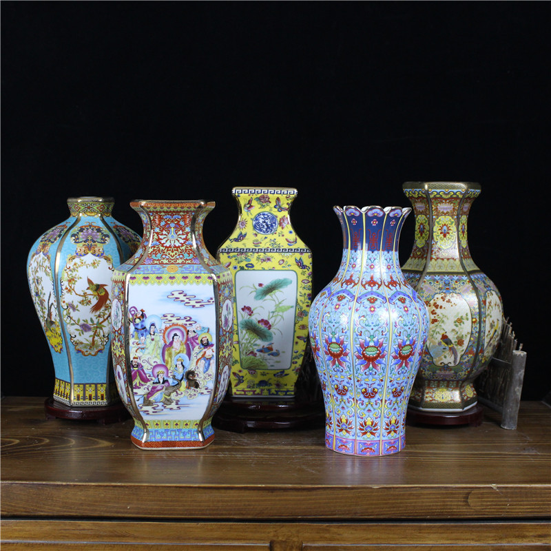 古典陶瓷景泰蓝珐琅彩花瓶古装戏拍摄道具家居客厅玄关装饰摆件