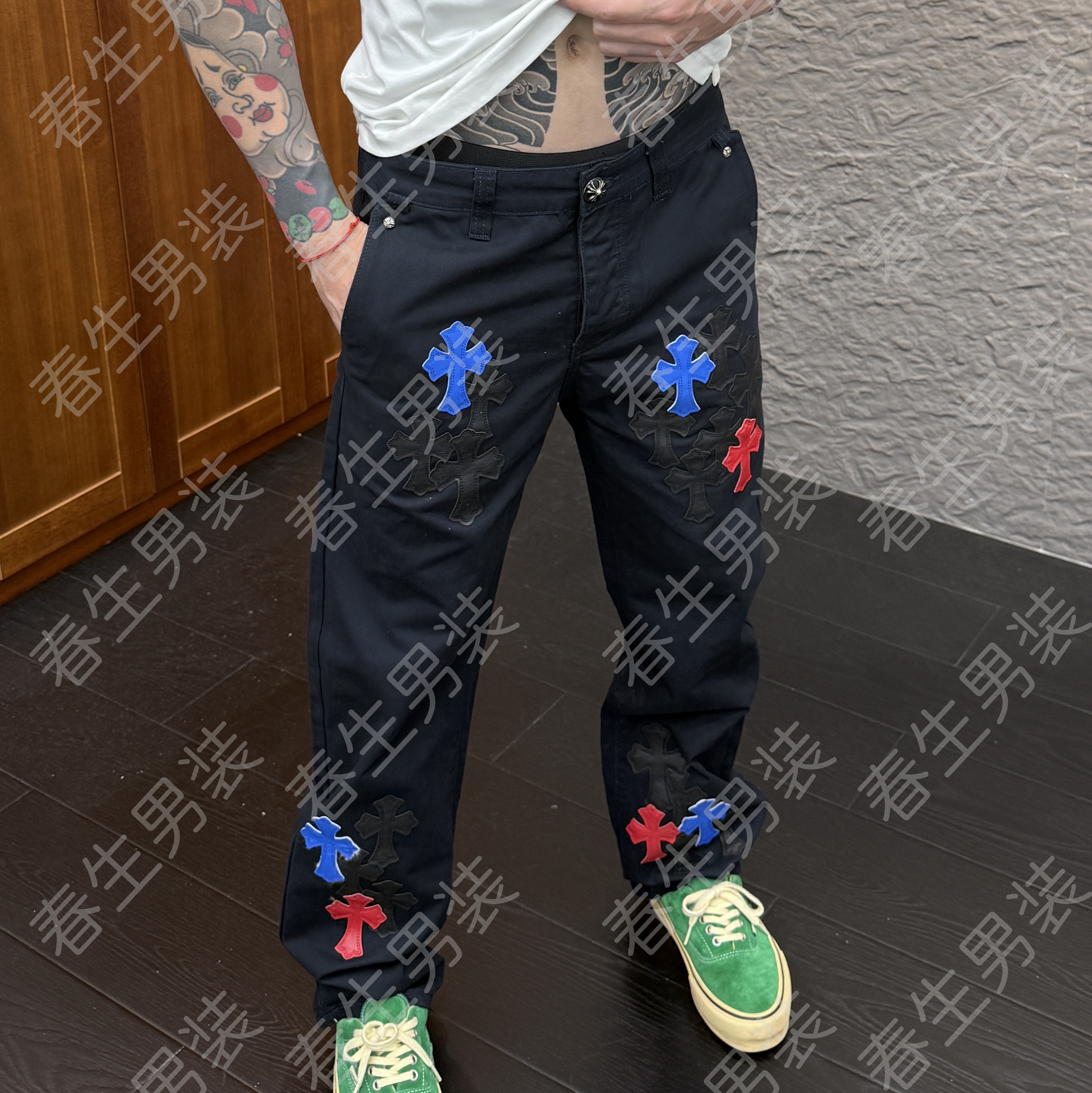 2025春季新款时尚休闲百搭贴皮直筒男士工装裤