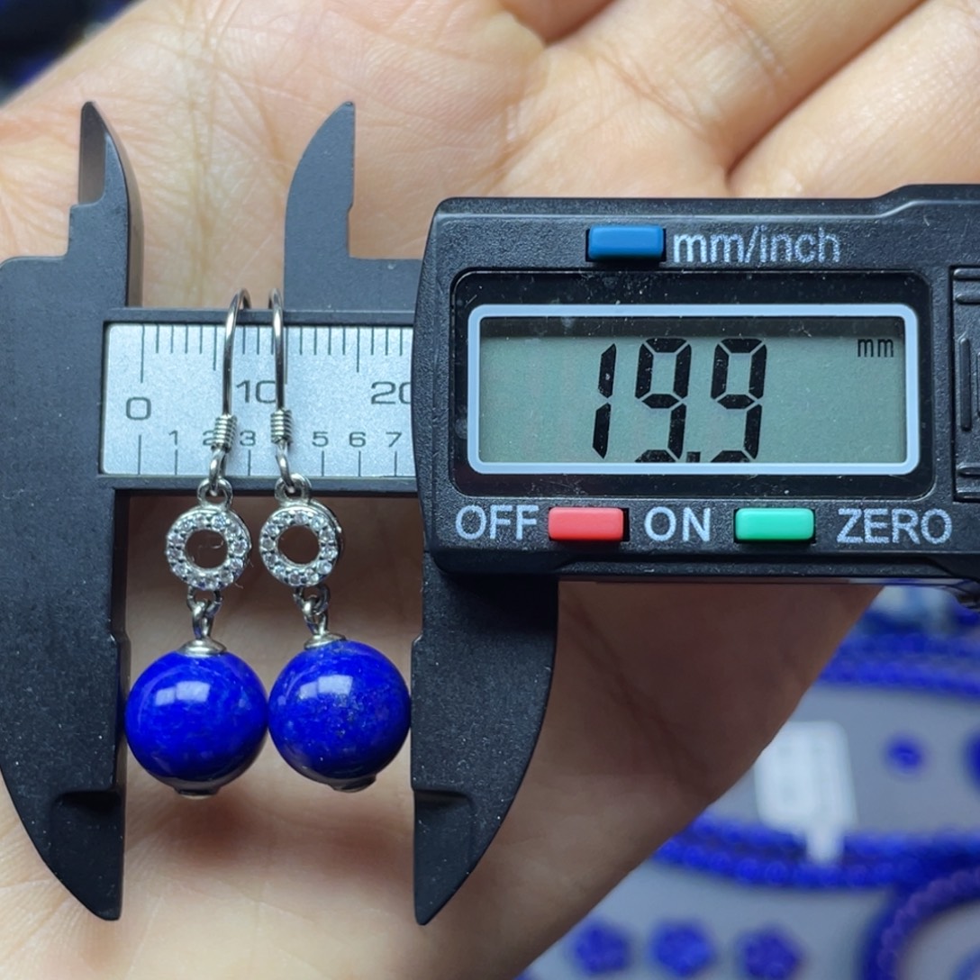 青金石银S925镶嵌10mm耳饰