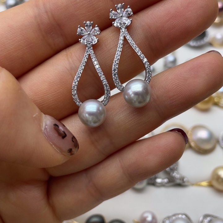 海水珍珠耳饰银S925镶嵌