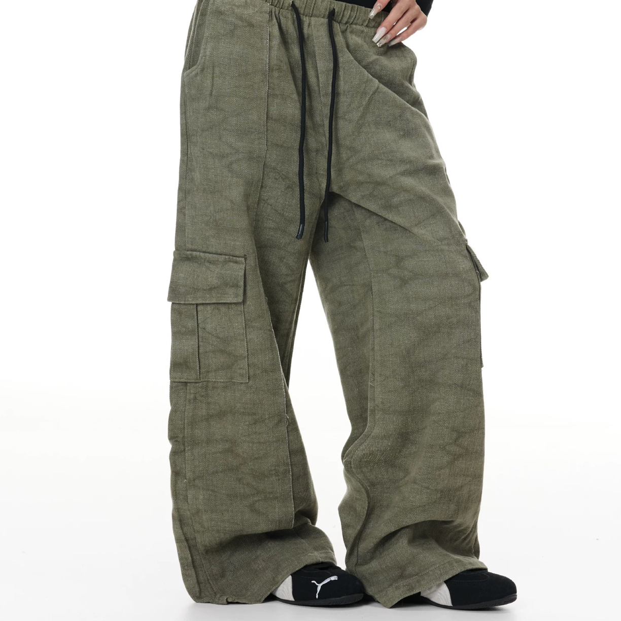 K66 字体设计双腰头阔腿裤