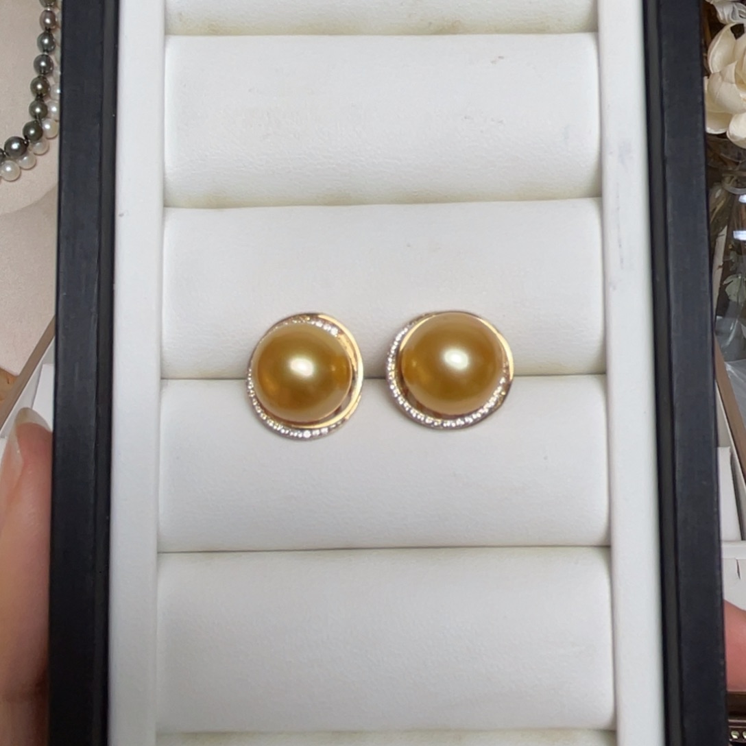 海水珍珠耳饰银S925镶嵌