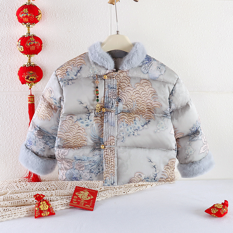 婴儿冬季汉服宝宝女女童拜年服加厚棉服民族中国风男宝喜庆