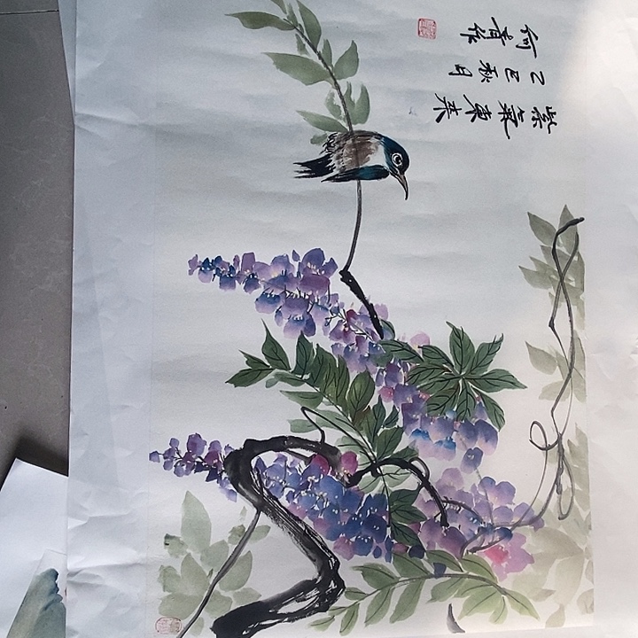 国画四尺三开手绘作品