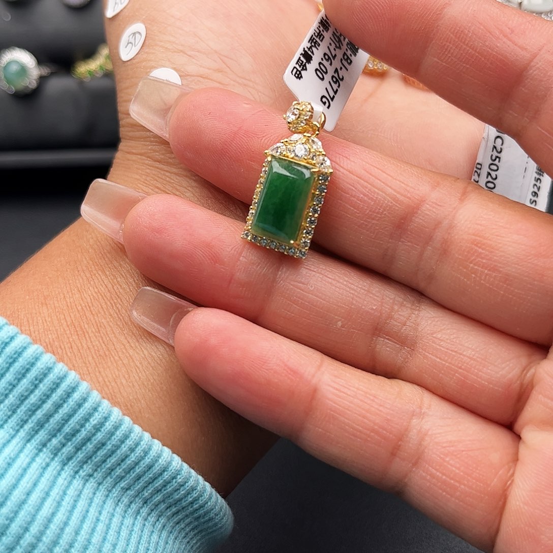 翡翠戒指银S925镶嵌缅甸天然A货翡翠女吊坠