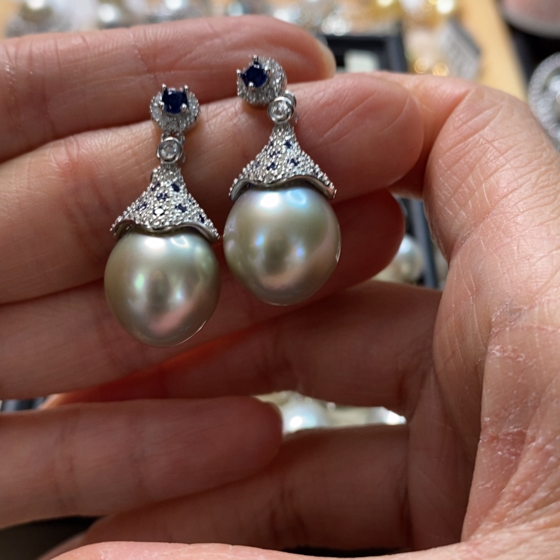 海水珍珠耳饰银S925镶嵌