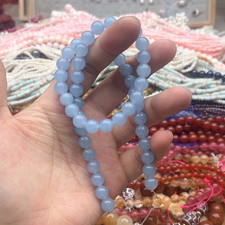 玛瑙/玉髓珠宝半成品未镶嵌一条8mm左右海蓝宝珠