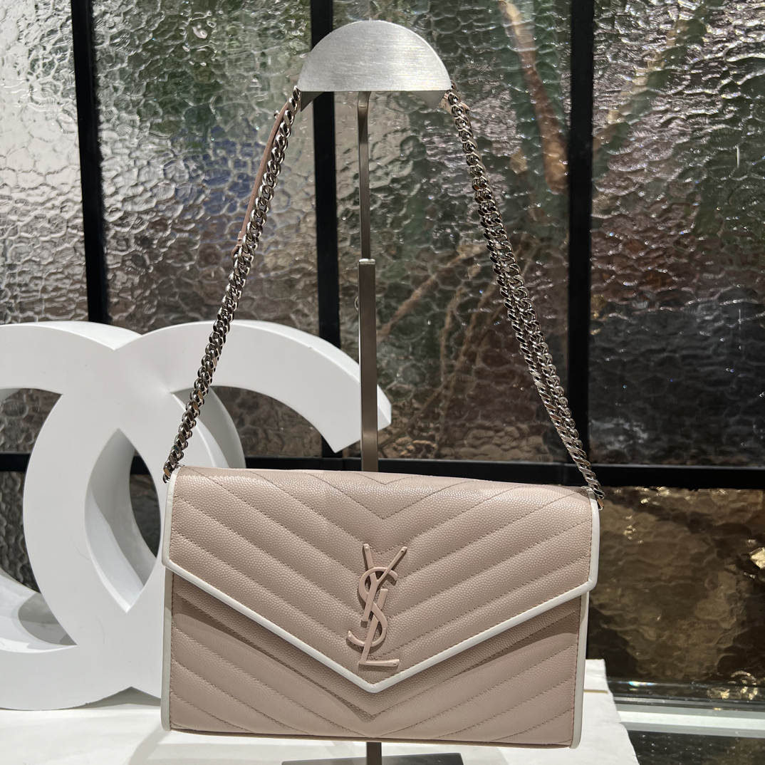 95新 YSL/圣罗兰 YSL粉拼白信封包25110114-10