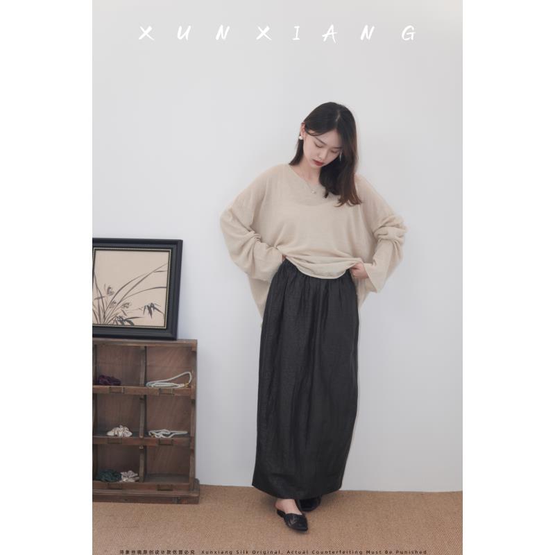 浔象丝绸『守墨』香云纱龟纹花苞裙