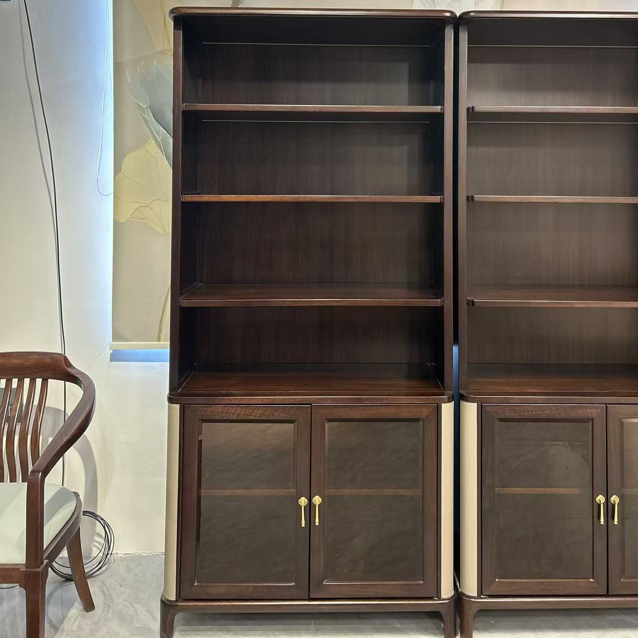 【品牌库存】95*42*205双门黑檀木书柜组合新中式全实木禅意书房