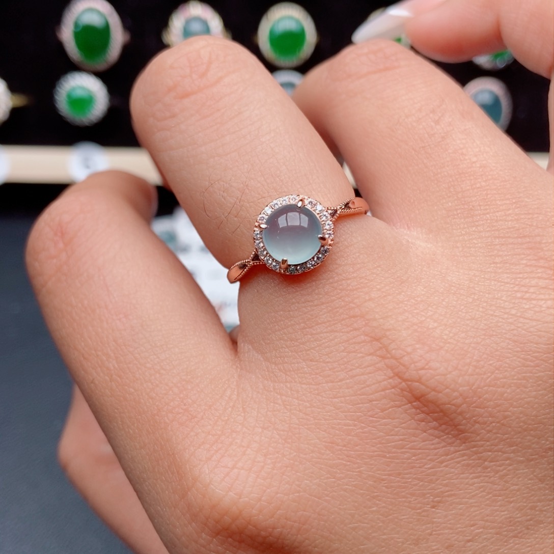 翡翠戒指银S925镶嵌干净无暇