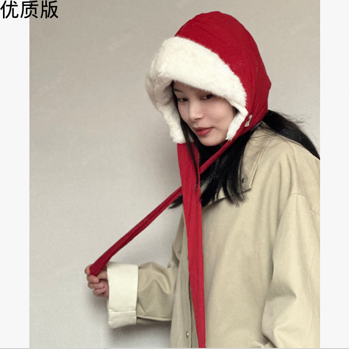 韩版加绒小红帽包包帽女年秋冬季保暖防寒骑行毛绒护耳雷锋帽户外