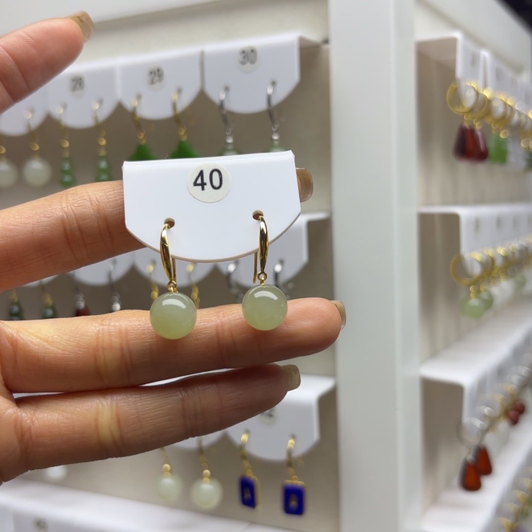 和田玉银S925镶嵌耳饰