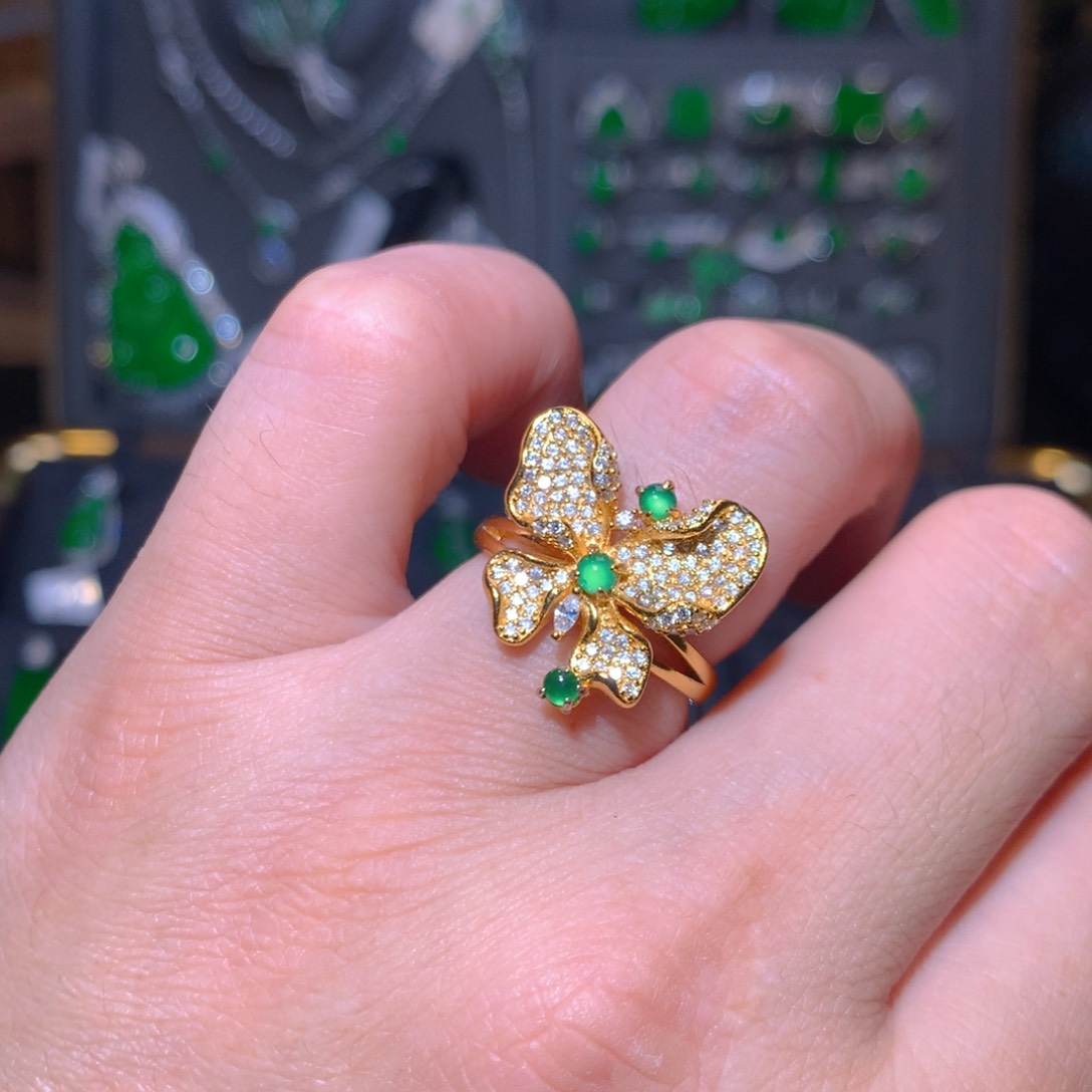 银S925镀金镶嵌戒指翡翠蛋面