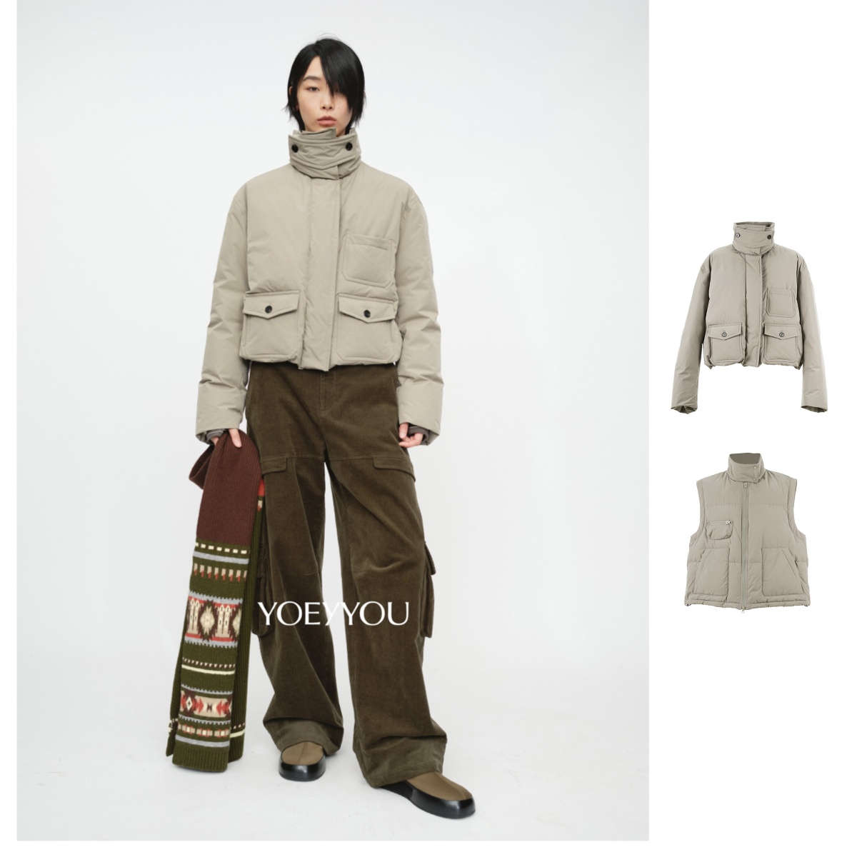 YOE YYOU   25秋冬新品短款贴袋羽绒服0848/贴袋工装羽绒马甲0070