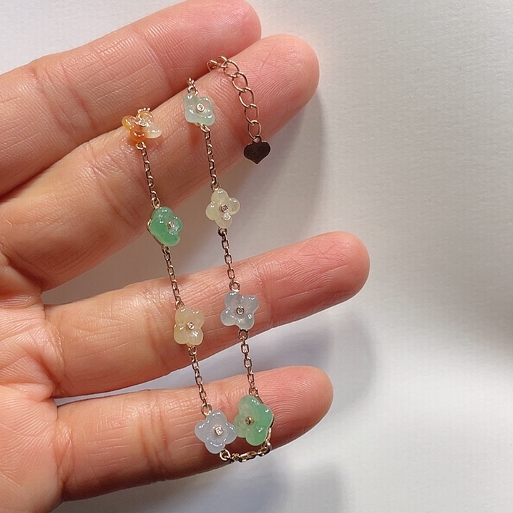 翡翠手链18K金镶嵌花花