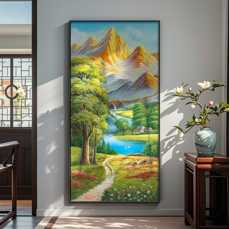 [玄关山水】金山聚宝盆山水画轻奢沙发背景墙装饰画风景壁画