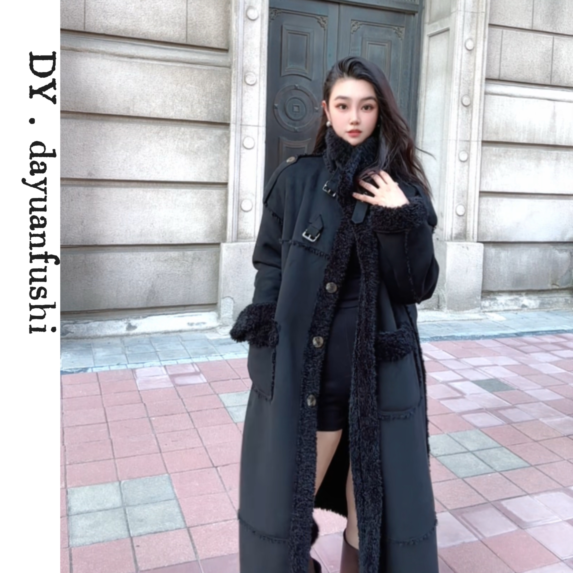 机车女孩I磨砂百搭长袖保暖冬季长款时尚宽松大衣