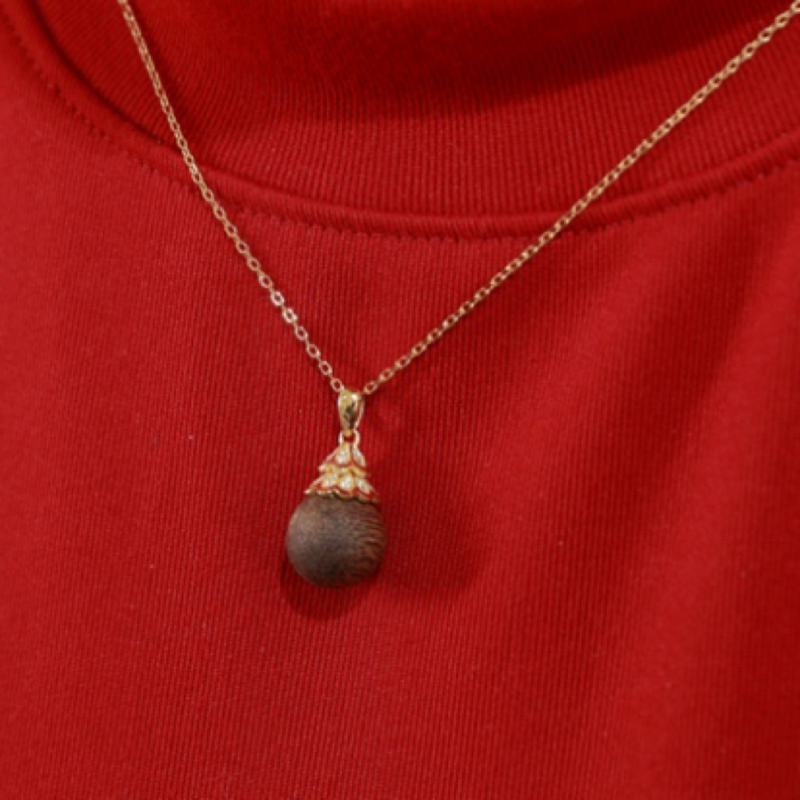 坠链均925银 镀金镶嵌椅楠香珠新中式复古吊坠项链007号