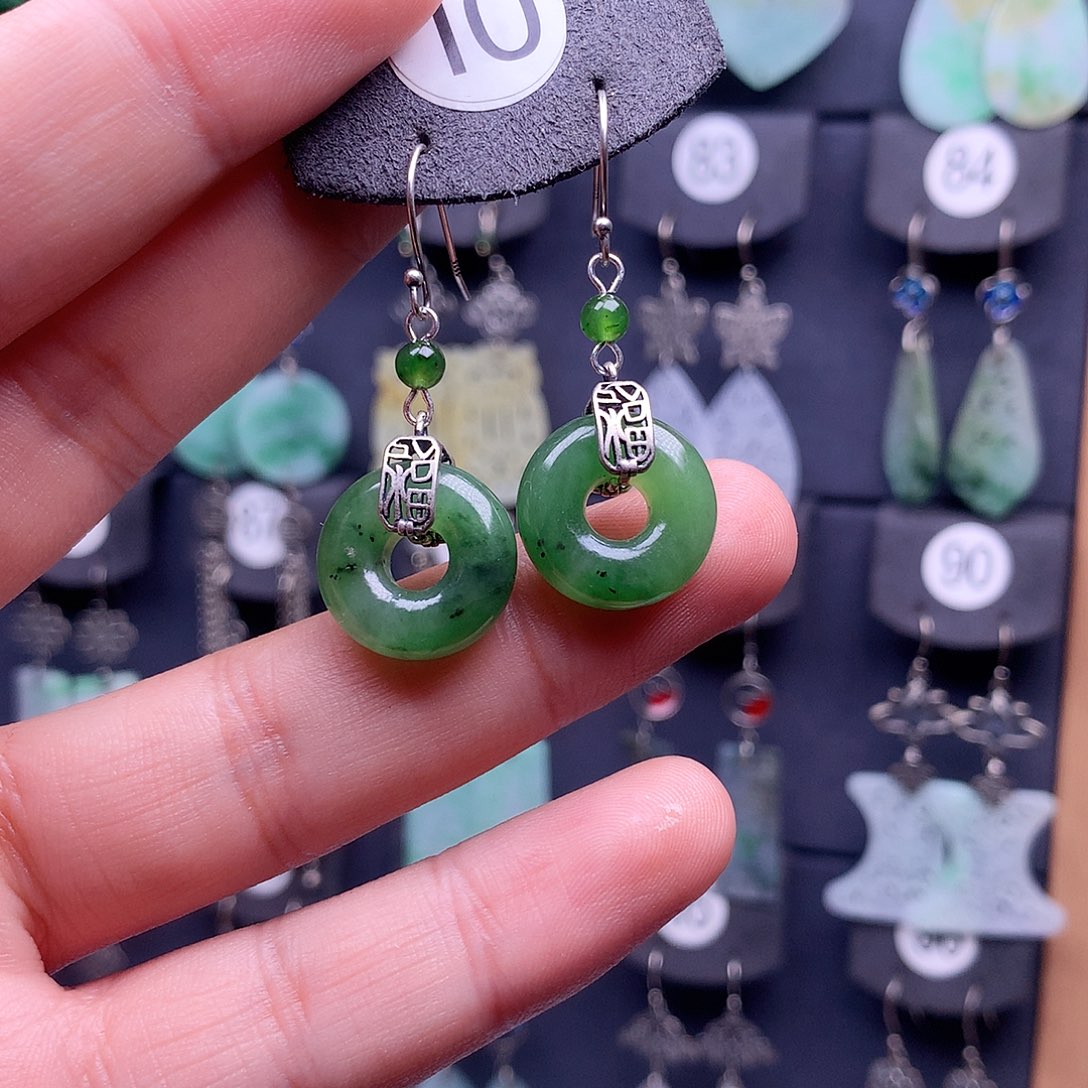 银S925镶嵌和田玉耳饰