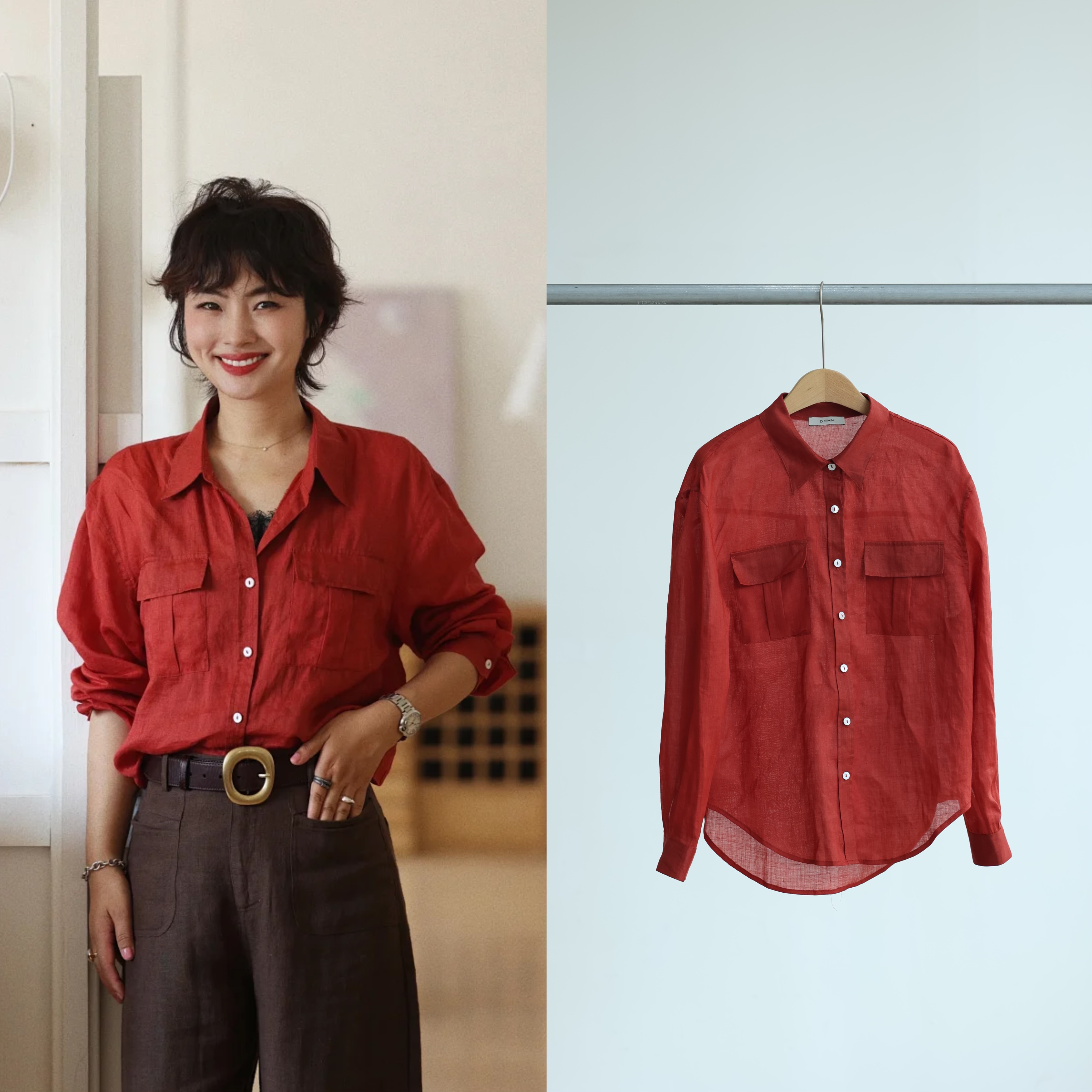 DDMM《野玫瑰》红色苎麻衬衫