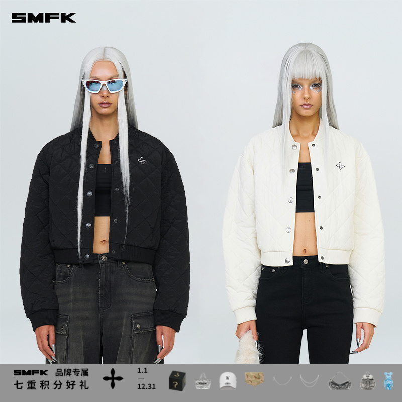 SMFK罗盘徽章复古棒球棉服 CG007B1 冬季户外宽松刺绣运动保暖服