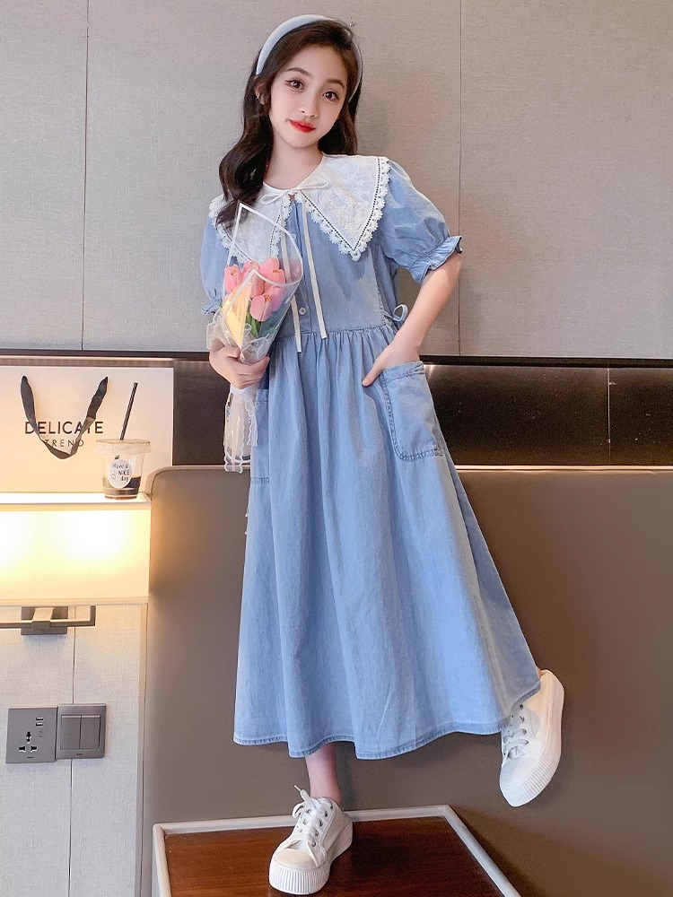 女童连衣裙裙子2025新款儿童薄款洋气公主女孩中大童夏季牛仔