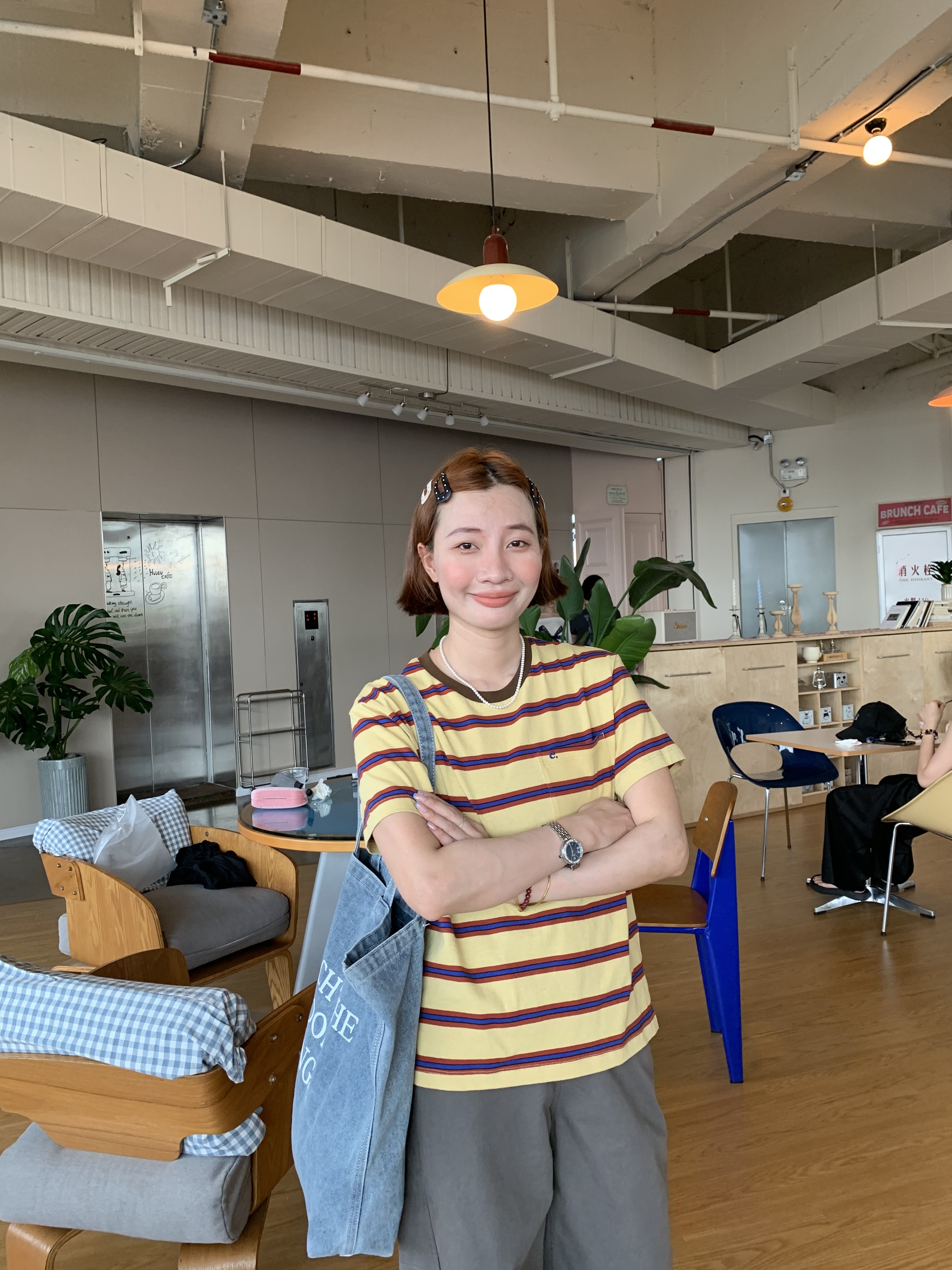 韩版简约撞色字母刺绣条纹圆领短袖T恤宽松百搭休闲上衣#765