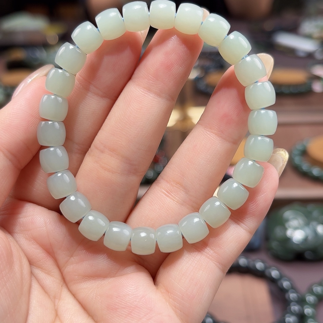 和田玉未镶嵌手链特细8 且末蓝