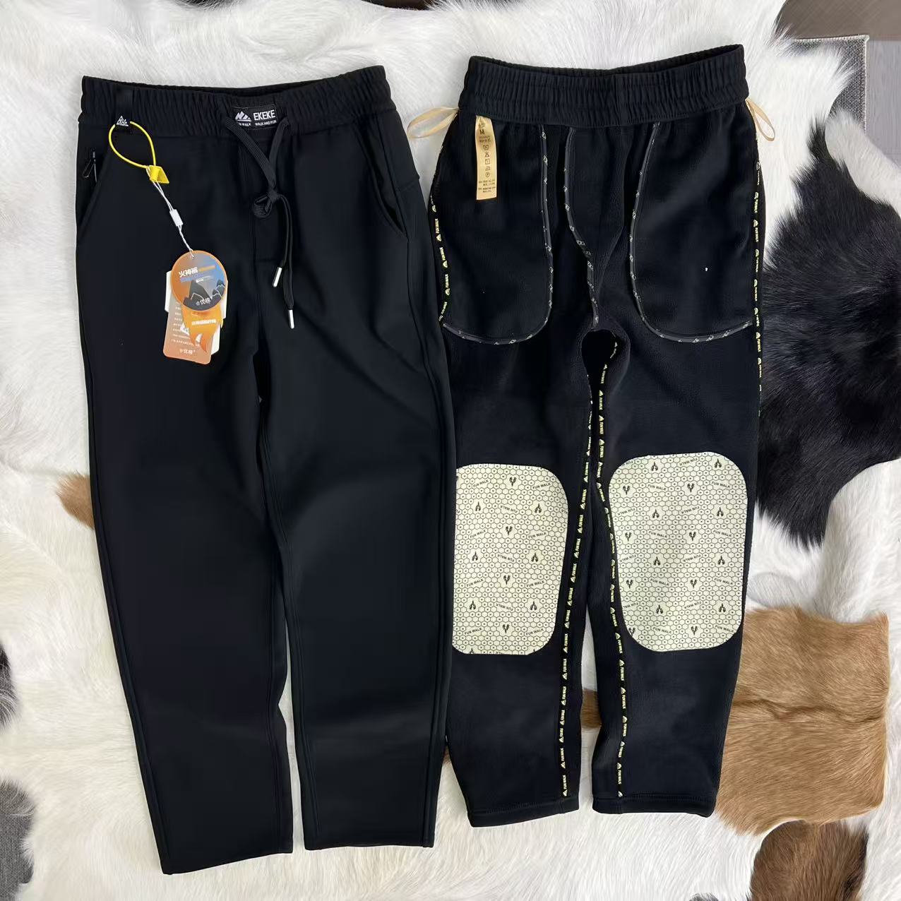 金标 精工 内里包边 实用结实 弹力 耐磨 情侣松紧腰加绒保暖长裤