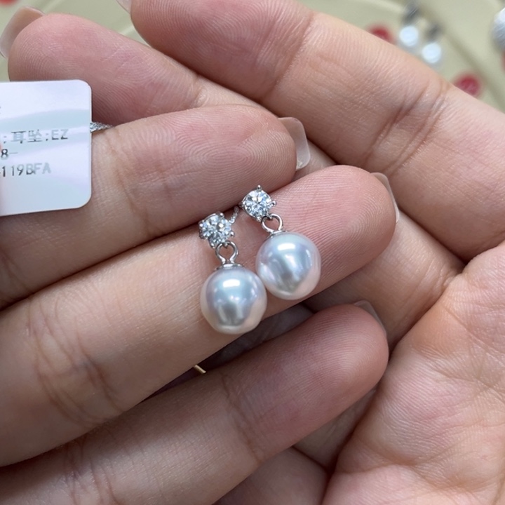耳饰海水珍珠银S925镶嵌澳白8-9mm