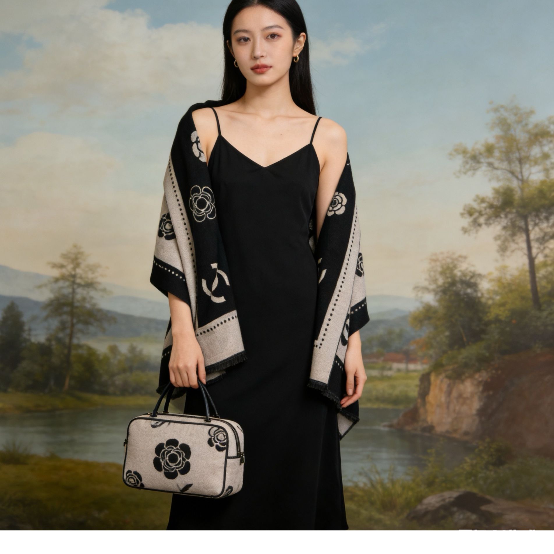 秋冬时尚双面款山茶花系列百搭收纳围巾包