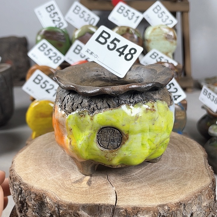 紫砂花盆孤品 不规则油画山石小包子 外口8