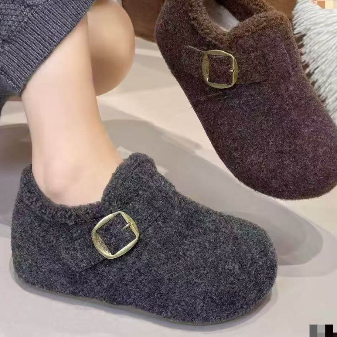 内增高加绒加厚毛呢勃肯鞋女冬季新款保暖棉鞋