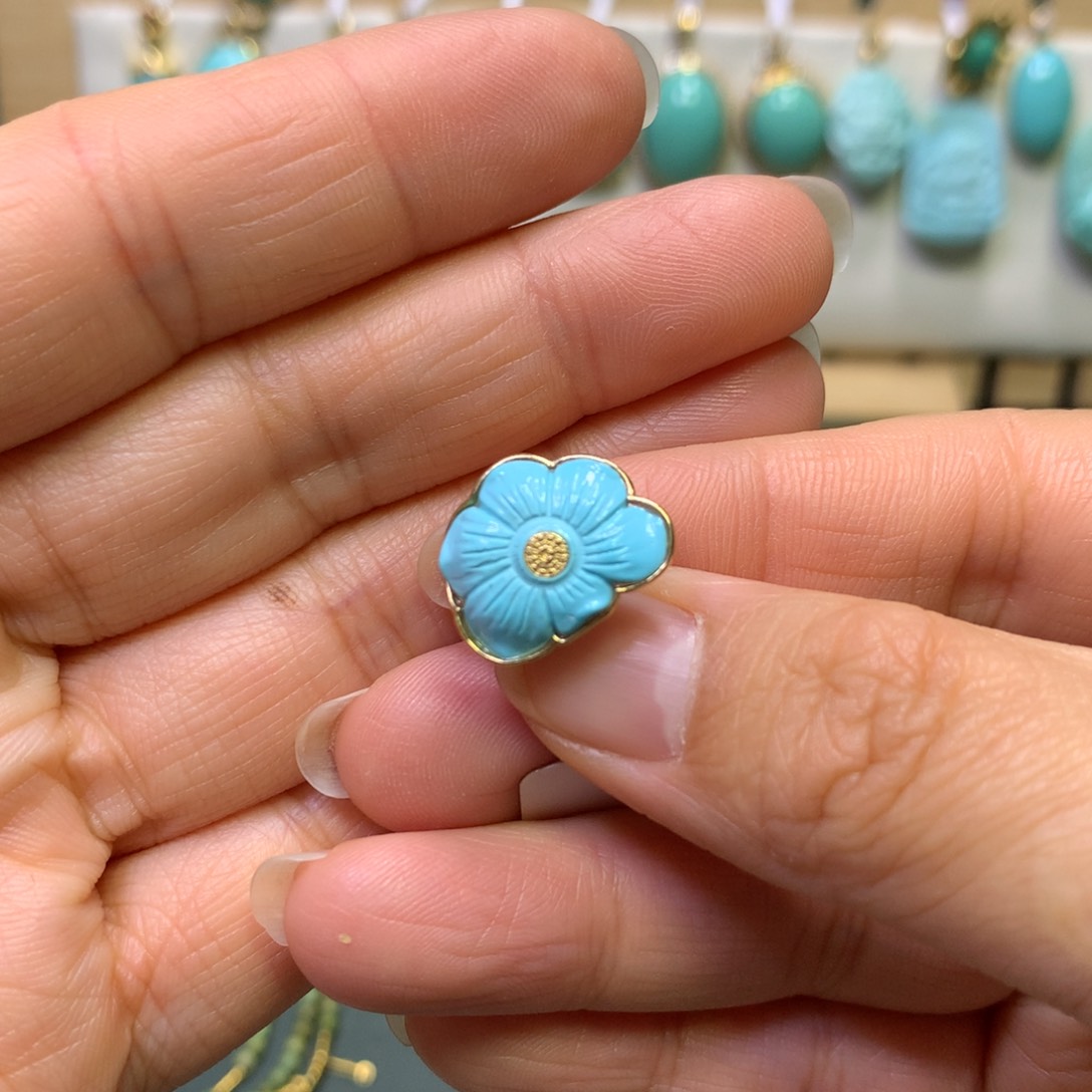 绿松石花卡子18K金镶嵌