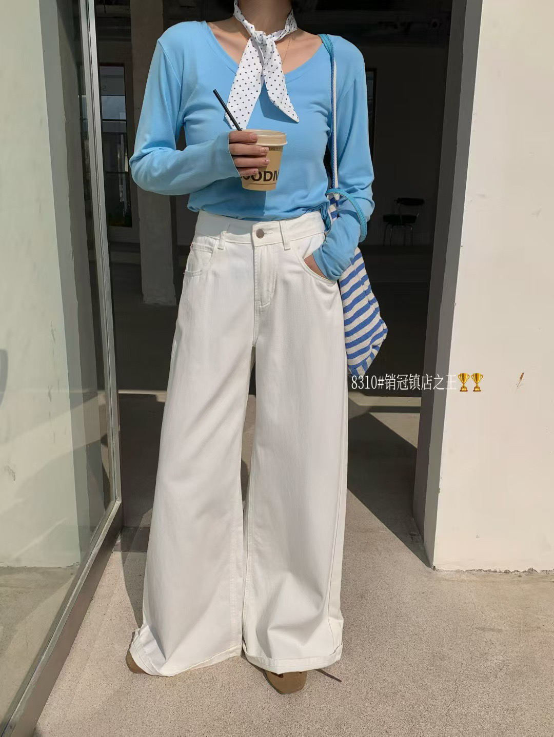 波利&露西韩版高腰阔腿牛仔裤