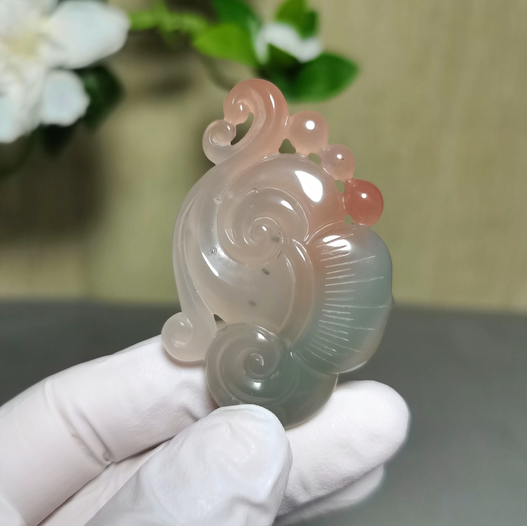 祥云如意·糖果色·纯天然秦紫玉紫绿玛瑙俏色精品吊坠纯手工精雕