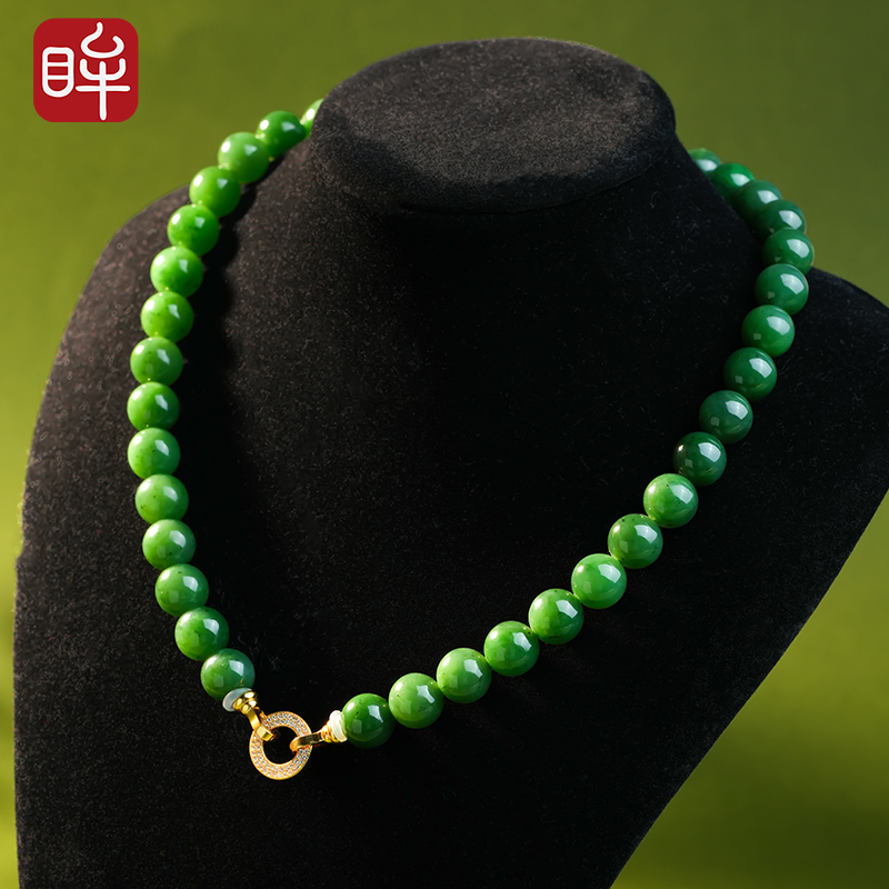 印象眸和田玉碧玉圆珠妈妈链项链 ND