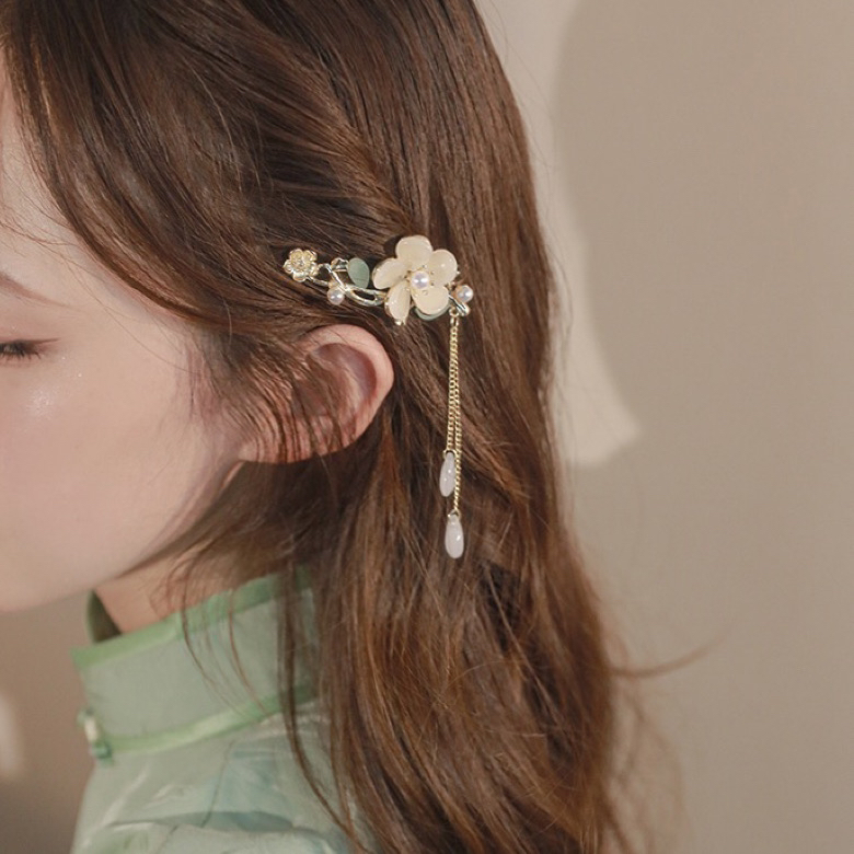 森系玉兰花 古风发夹超仙简约女刘海夹旗袍发饰汉服发卡夹子头饰