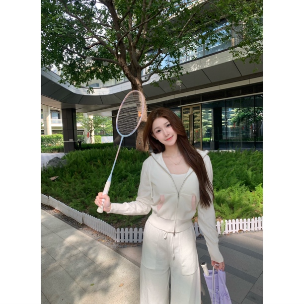 【Meng服饰】轻氧白月光秋季连帽针织开衫休闲气质两件套