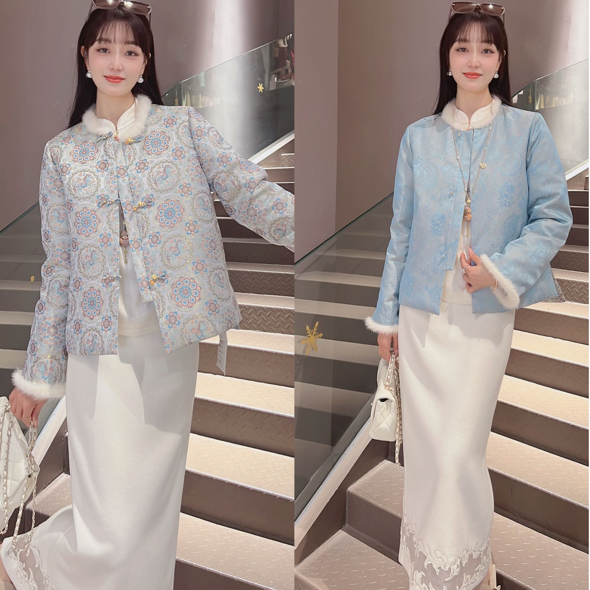 《佩佩定制》冬季新中式国风重工水貂毛气质加90鹅绒加厚羽绒服7027