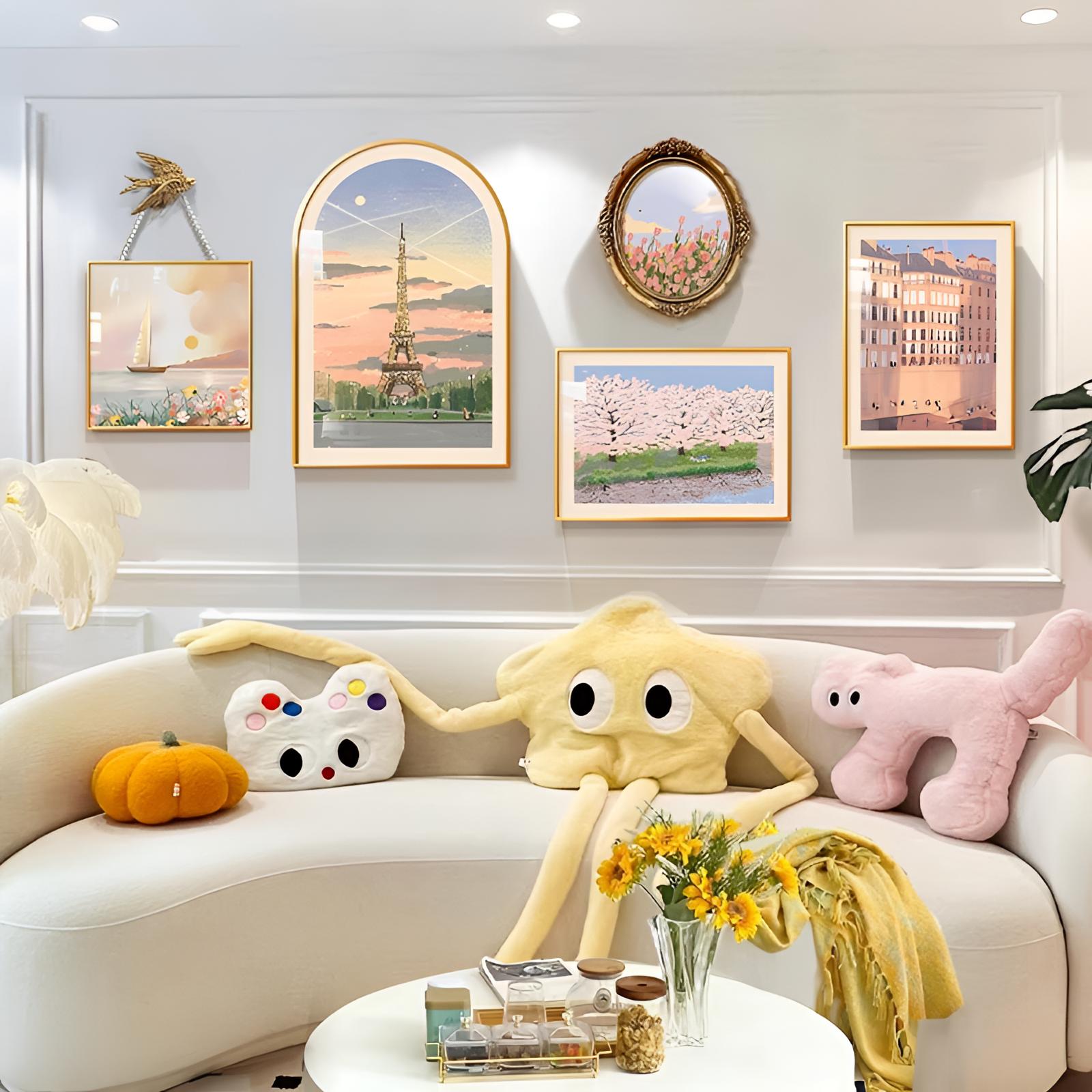 法式客厅装饰画组合沙发背景墙小众艺术高级感挂画多巴胺奶油风