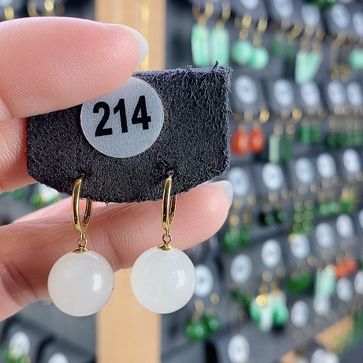 和田玉耳饰18K金镶嵌