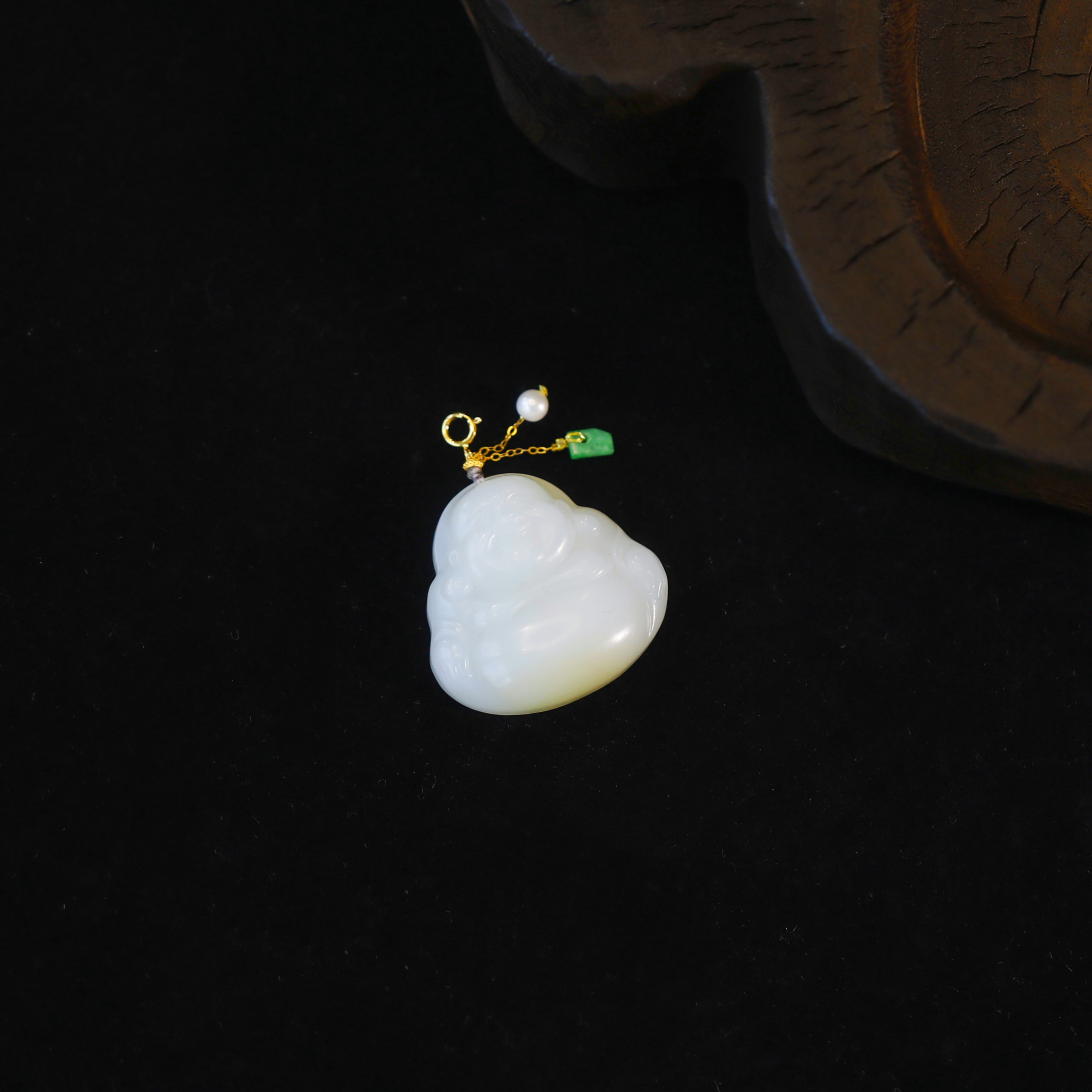 麦麦【云苓】天然和田玉白玉佛公XJ+18K 吊坠 多样性发货其一