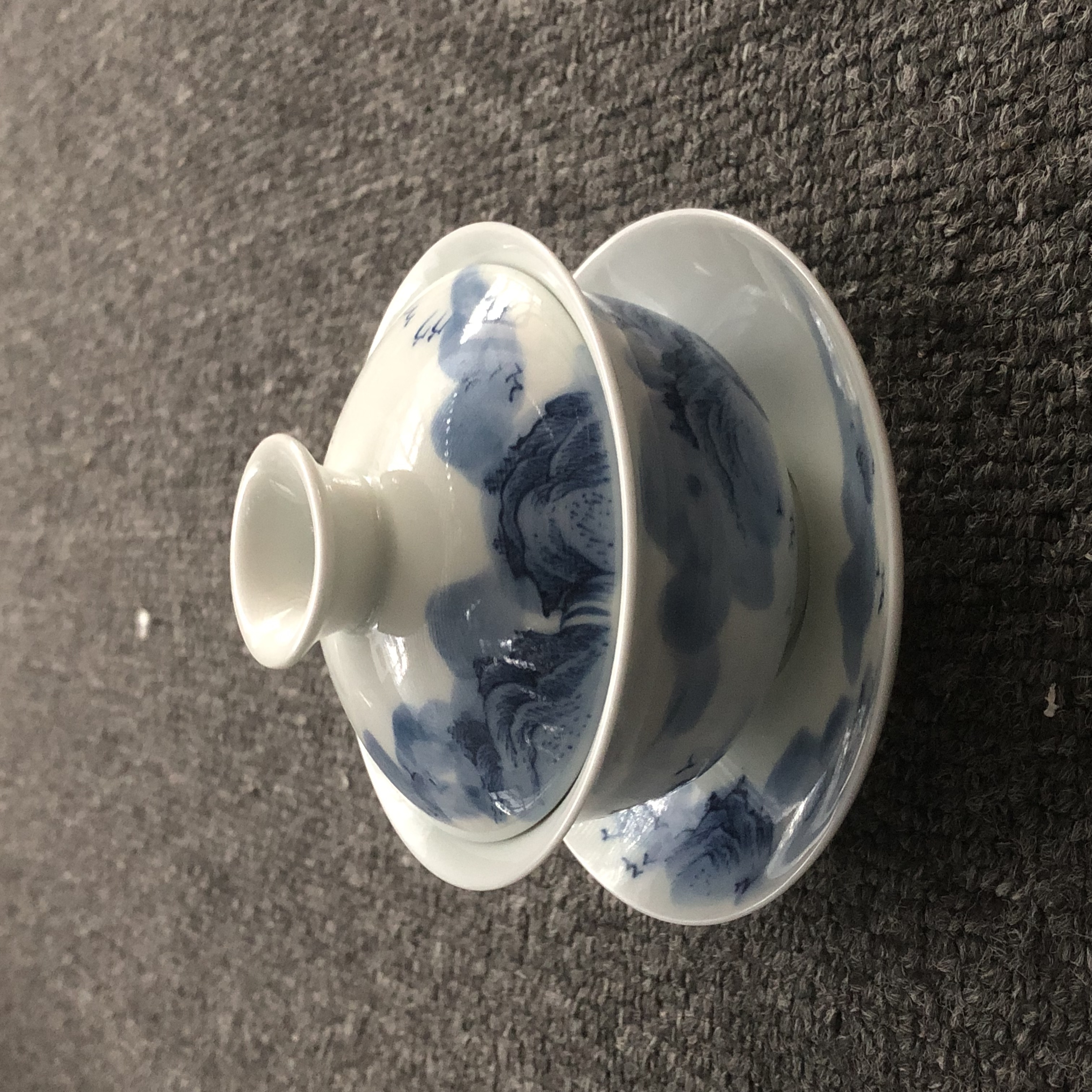 【轻工所】山水青花三才盖碗景德柴窑 景德镇 瓷器 yztc0141