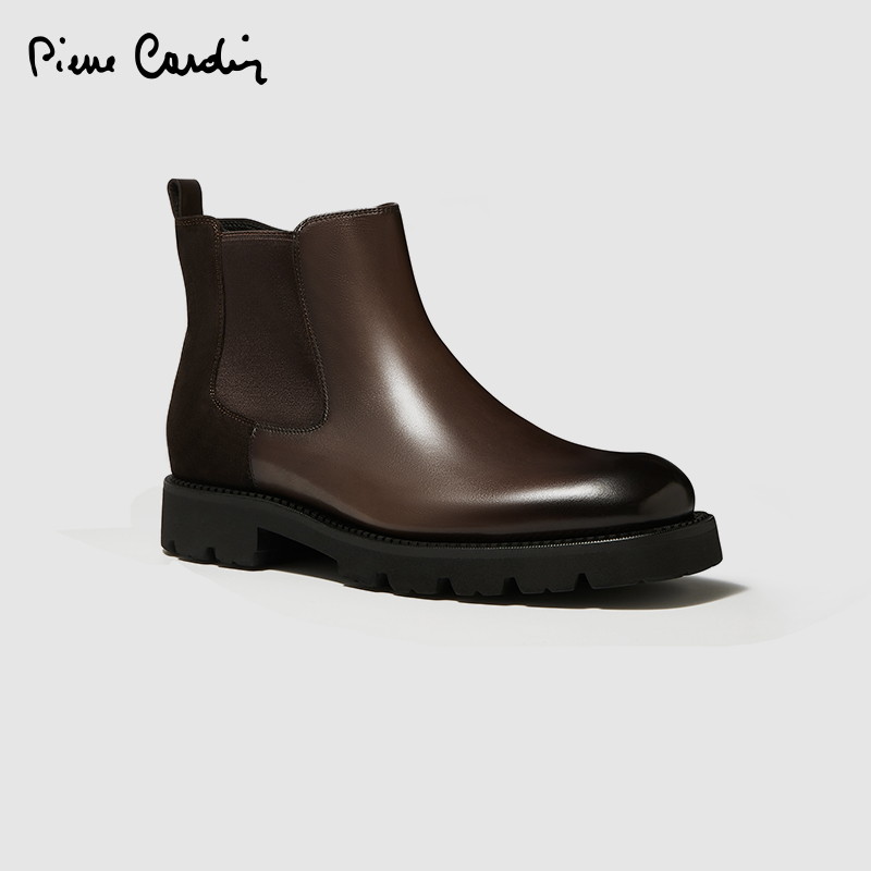 皮尔卡丹pierre cardin 男靴头层胎牛拼接擦色复古百搭XL轻底靴