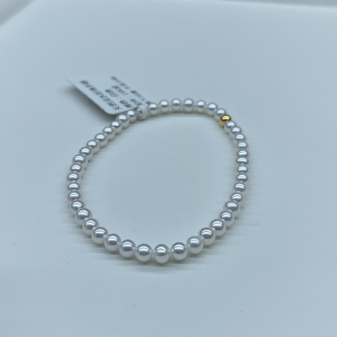 手绳18K金镶嵌淡水珍珠4-4.5mm小米手串