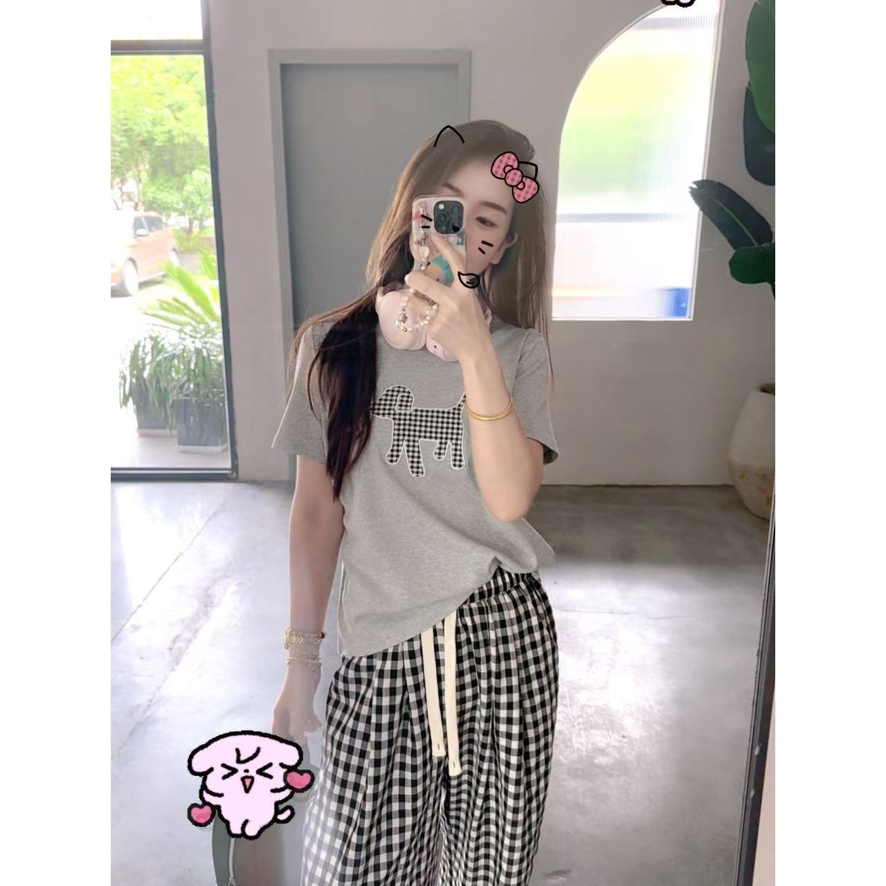 【棋盘格】色织格子~粘纤莱赛尔松紧腰随性直筒裤~N1951Q小静折扣